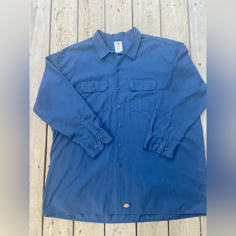 Dickies Work Shirt Mens 3XL Blue Button Cotton Mechanic Custodial Uniform